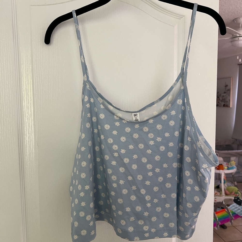 Bp Crop Blue Daisy Floral Tank SZ 3X